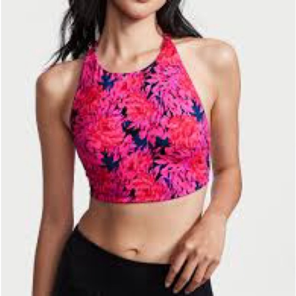 Victoria’s Secret VS High-Neck Light Impact Sports Bra Sz L Pink Navy Padded - Picture 1 of 7